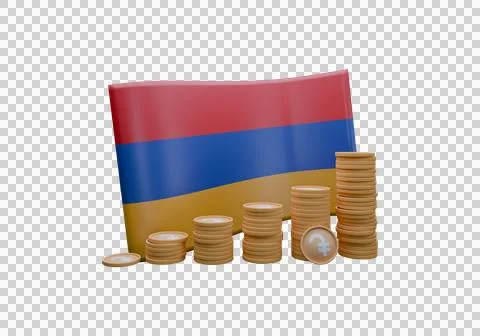 3D render illustration of Armenia flag and currency called Dram Illustrazione stock