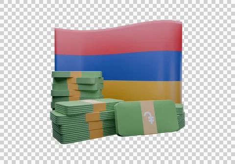 3D render illustration of Armenia flag and currency called Dram Stock Illustration