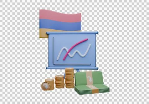 3D render illustration of Armenia flag and currency called Dram Stock Illustration