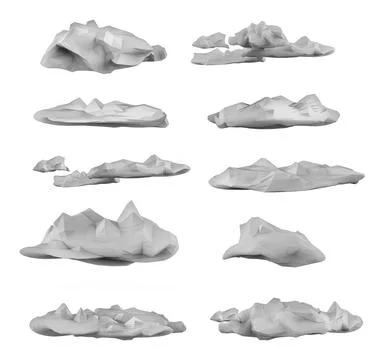 3d render illustration artwork of low poly gray colored clouds. Illustrazione stock