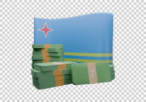 3D render illustration of Aruba flag and currency called Guilder Stockillustratie