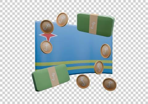 3D render illustration of Aruba flag and currency called Guilder Stock Illustration