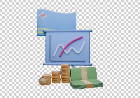 3D render illustration of Aruba flag and currency called Guilder Stockillustratie