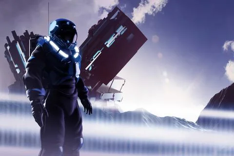 3d render illustration of astronaut in suit on planet. Stock Illustration