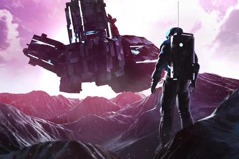 3d render illustration of astronaut in suit on planet. Stock Illustration