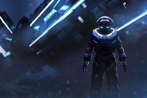 3d render illustration of astronaut in suit on planet. Stock Illustration