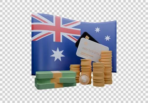 3D render illustration of Australia flag and currency called Dollar Illustrazione stock