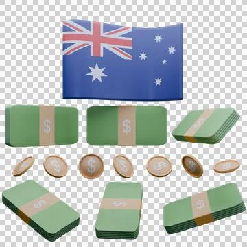 3D render illustration of Australia flag and currency called Dollar Illustrazione stock