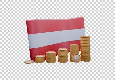 3D render illustration of Austria flag and currency called Euro Stock Illustration