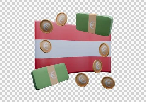 3D render illustration of Austria flag and currency called Euro Stock Illustration