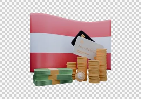 3D render illustration of Austria flag and currency called Euro Stock Illustration