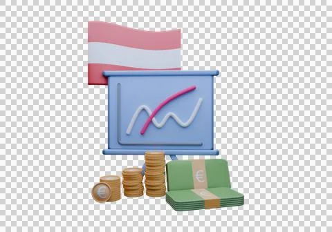 3D render illustration of Austria flag and currency called Euro Stock Illustration