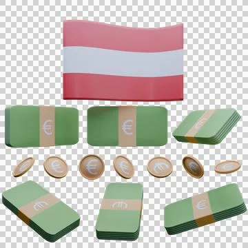 3D render illustration of Austria flag and currency called Euro Stock Illustration