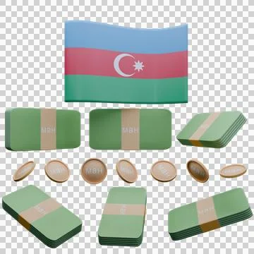 3D render illustration of Azerbaijan New flag and currency called Manat Stockillustratie