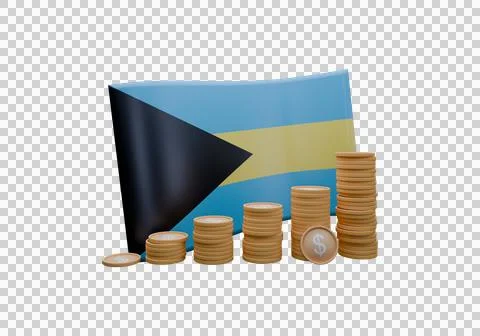 3D render illustration of Bahamas flag and currency called Dollar Stock Illustration