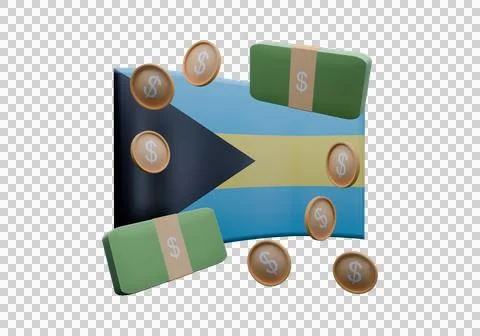 3D render illustration of Bahamas flag and currency called Dollar Illustrazione stock
