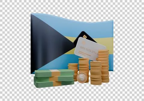 3D render illustration of Bahamas flag and currency called Dollar Illustrazione stock