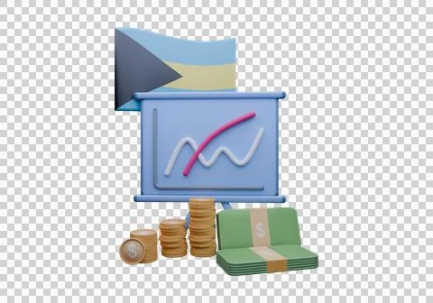 3D render illustration of Bahamas flag and currency called Dollar Illustrazione stock