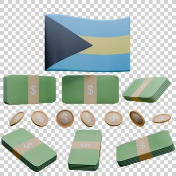 3D render illustration of Bahamas flag and currency called Dollar Illustrazione stock