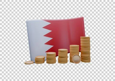 3D render illustration of Bahrain flag and currency called Dinar BHD Stock Illustration