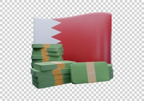 3D render illustration of Bahrain flag and currency called Dinar BHD Illustrazione stock