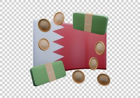 3D render illustration of Bahrain flag and currency called Dinar BHD Stock Illustration
