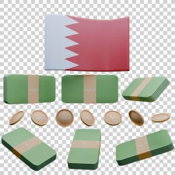 3D render illustration of Bahrain flag and currency called Dinar BHD Stock Illustration
