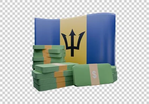 3D render illustration of Barbados flag and currency called Dollar Illustrazione stock