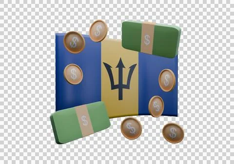 3D render illustration of Barbados flag and currency called Dollar Stock Illustration