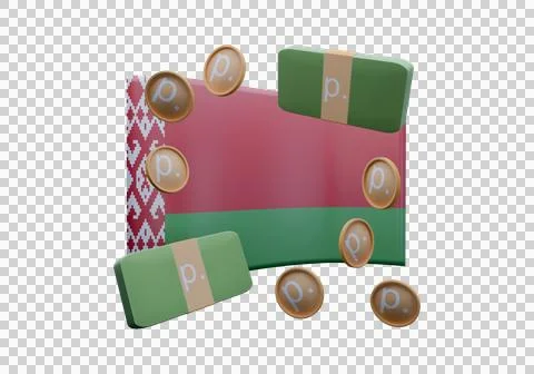 3D render illustration of Belarus flag and currency called Ruble Stock Illustration