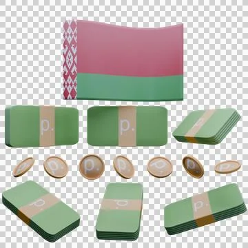 3D render illustration of Belarus flag and currency called Ruble Stock Illustration