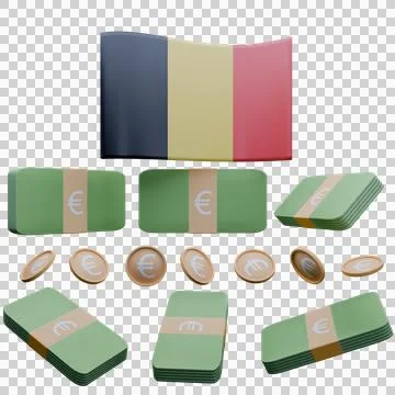 3D render illustration of Belgium flag and currency called Euro Illustrazione stock