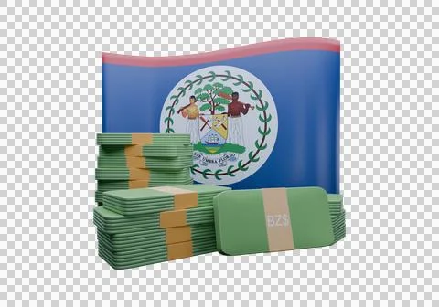 3D render illustration of Belize flag and currency called Dollar Stock Illustration