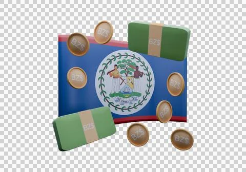 3D render illustration of Belize flag and currency called Dollar 库存插图