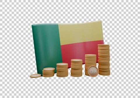 3D render illustration of Benin flag and currency called Franc Stock Illustration