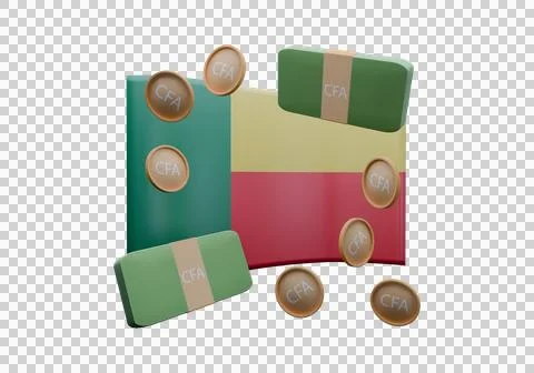 3D render illustration of Benin flag and currency called Franc Illustrazione stock