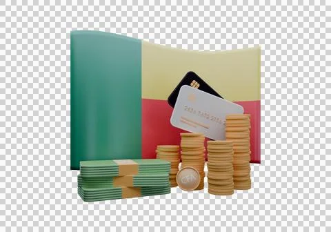3D render illustration of Benin flag and currency called Franc Illustrazione stock