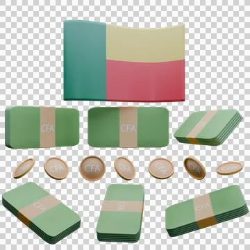 3D render illustration of Benin flag and currency called Franc Stock Illustration