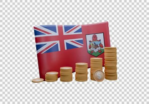 3D render illustration of Bermuda flag and currency called Dollar Illustrazione stock