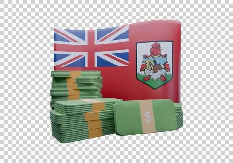 3D render illustration of Bermuda flag and currency called Dollar Illustrazione stock