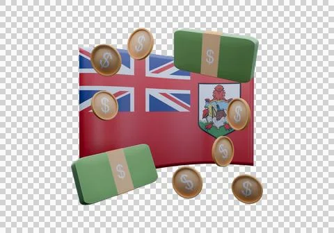 3D render illustration of Bermuda flag and currency called Dollar 库存插图