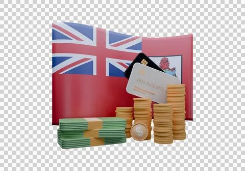 3D render illustration of Bermuda flag and currency called Dollar Stock-Illustration