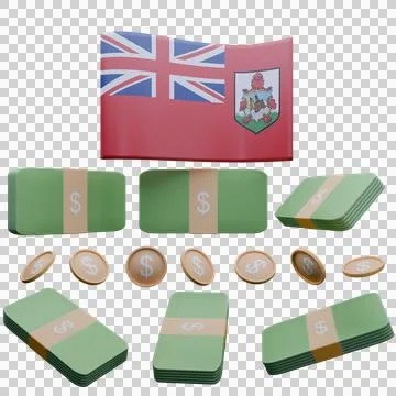 3D render illustration of Bermuda flag and currency called Dollar Stock Illustration