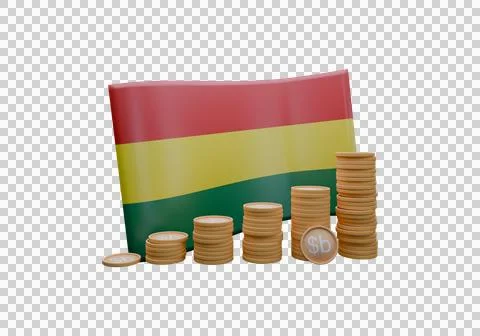 3D render illustration of Bolivia flag and currency called Boliviano Stock Illustration
