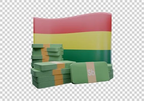 3D render illustration of Bolivia flag and currency called Boliviano Stockillustratie
