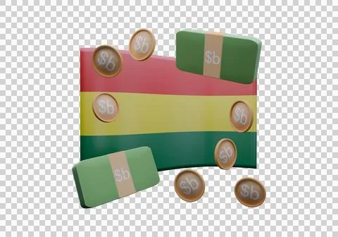 3D render illustration of Bolivia flag and currency called Boliviano Stock Illustration