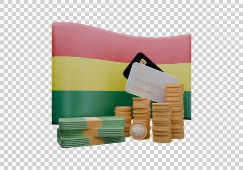 3D render illustration of Bolivia flag and currency called Boliviano Stock Illustration