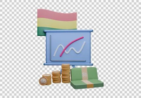 3D render illustration of Bolivia flag and currency called Boliviano Stockillustratie