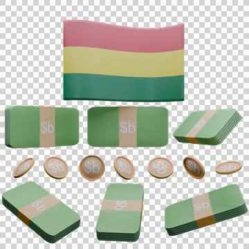 3D render illustration of Bolivia flag and currency called Boliviano Stock-Illustration