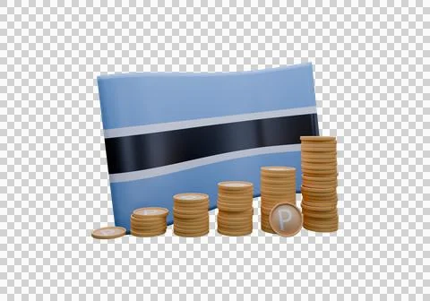 3D render illustration of Botswana flag and currency called Pula Stock Illustration